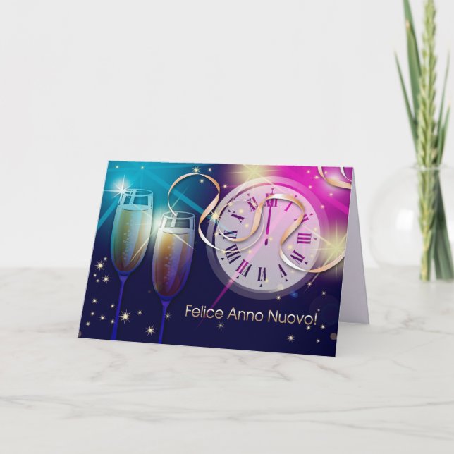 Festividades Felice Anno Nuovo. Cartão de Ano Novo em Italiano (Frente)