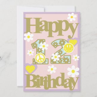Festividades Feliz aniversário de 12 - Cartão de Menina com Flo
