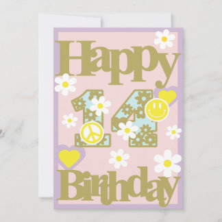 Festividades Feliz aniversário de 14 - Cartão de Menina com Flo
