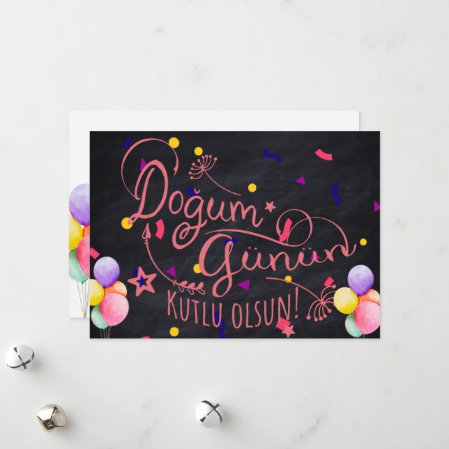 Festividades Feliz aniversário em turco | Cartão de aniversário (Frente/Verso In Situ)