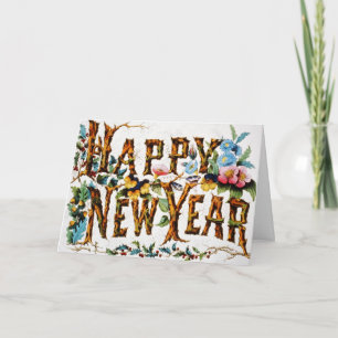 Festividades Feliz Ano Novo Cartão de Férias Vintage
