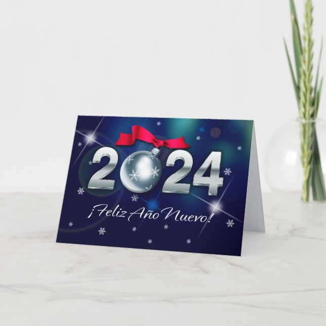 Festividades Feliz Año Nuevo 2024. Cartão de Ano Novo em espanh (Frente)