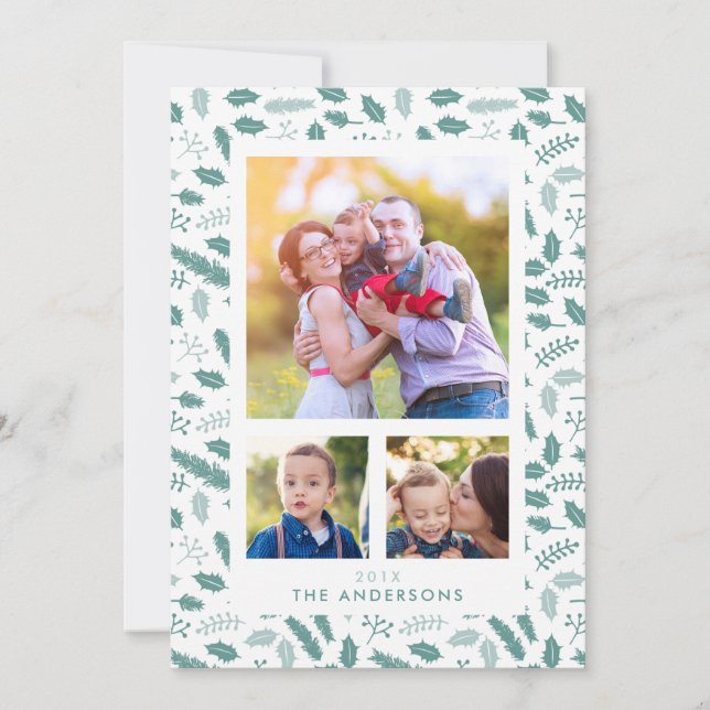 Festividades Feliz Berry 3 Foto de Natal Cartão Plano Verde (Frente)