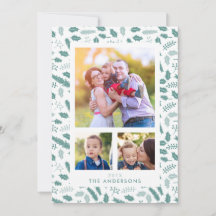 Feliz Berry 3 Foto de Natal Cartão Plano Verde