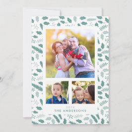 Festividades Feliz Berry 3 Foto de Natal Cartão Plano Verde