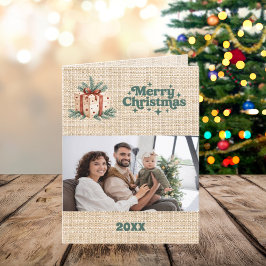 Festividades Feliz cartão com fotos de burlap de Natal