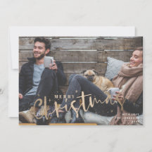 feliz cartão com fotos de Natal de faux de ouro