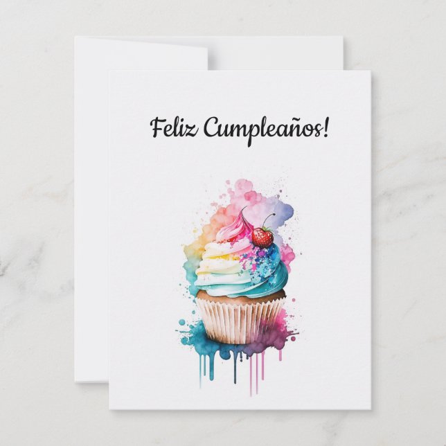 Festividades Feliz Cartão De Cupcake De Aniversário Em Espanhol (Frente)