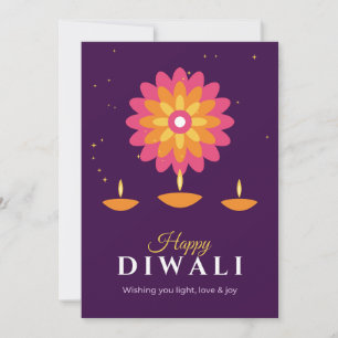 Festividades Feliz Cartão de Férias Diwali Diya Rangoli Roxo