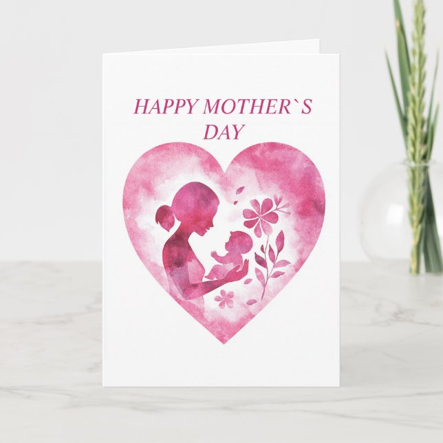 Festividades Feliz Dia das Mães Cartão de Férias Coração Rosa D (Frente)