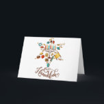 Festividades Feliz Hanukkah Cartão de Férias<br><div class="desc">Celebre oito dias e oito noites do Festival das Luzes com cartões e presentes de Hanukkah. O festival das luzes está aqui. Acenda a menorá,  brinque com o dreidel e saboreie latkes e sufganiyots. Celebre o espírito do Hanukkah com amigos,  familiares e entes queridos desejando-lhes um Feliz Hanukkah.</div>