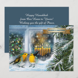 Festividades Feliz Hanukkah. Cena de Neve com Cartão Menorah