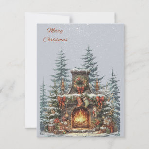 Festividades Feliz lareira de Natal no cartão da floresta