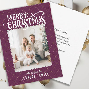 Festividades Feliz Natal! Cartão com fotos de Padrões Elegante
