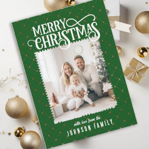Festividades Feliz Natal! Cartão com fotos Verde de Padrão Eleg