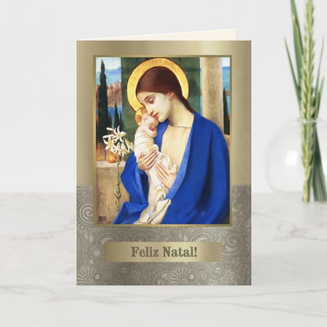 Festividades Feliz Natal. Cartão de Natal de Belas Artes em Por (Frente)