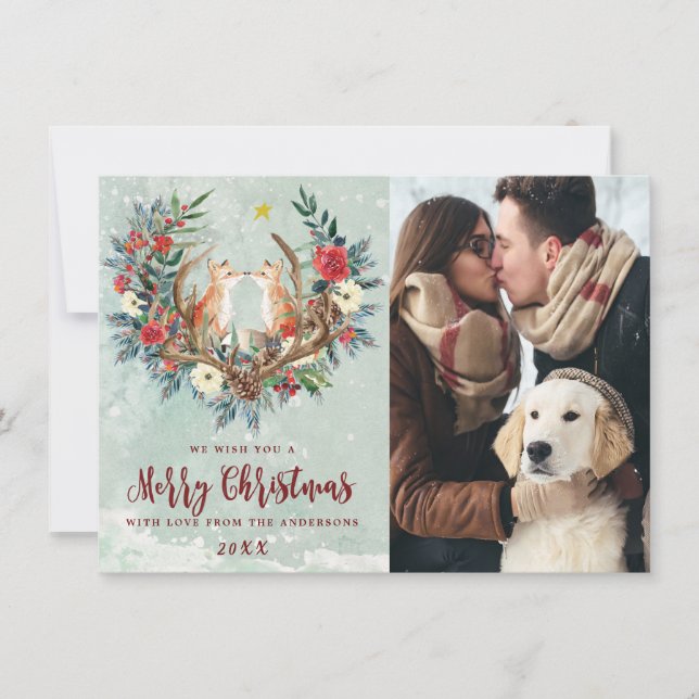 Festividades feliz natal, natal, cartão com fotos de raposas de (Frente)