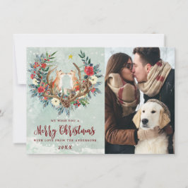 Festividades feliz natal, natal, cartão com fotos de raposas de