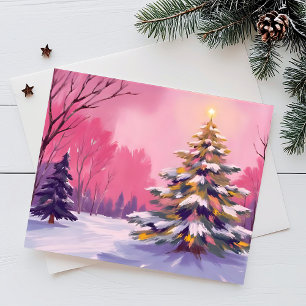 Festividades Feliz Natal Rosa Cartão Postal de Natal em Aquar