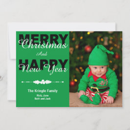 Festividades Feliz Natal Verde e Cartão com fotos de Ano Novo