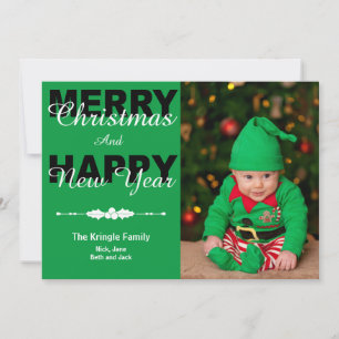 Festividades Feliz Natal Verde e Cartão com fotos de Ano Novo