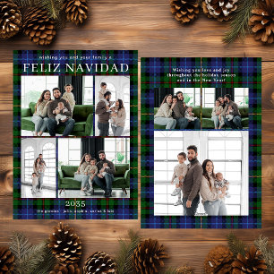 Festividades Feliz Navidad Multi Photo Grren Plaid Cartão de Fé