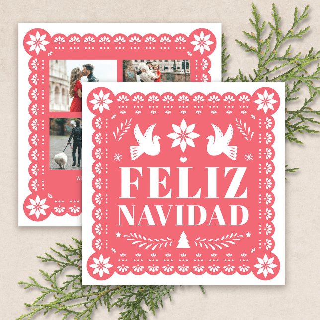 Festividades Feliz Navidad Papel Picado Cartão de Natal (Feliz Navidad Papel Picado Photo Christmas Card by Fiesta Valley Print)
