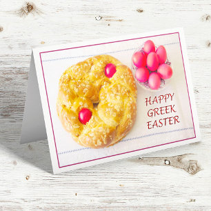 Festividades Feliz Páscoa Grega com Cartão de Pão Tsoureki