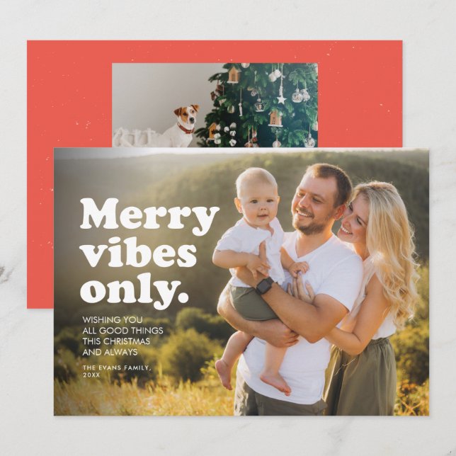 Festividades Feliz vibe apenas cartão com fotos de feriado retr (Frente/Verso)