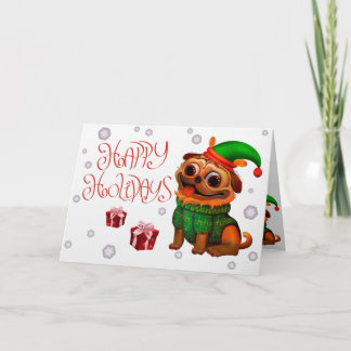 Festividades Feriados Felizes - Cartão de Natal Pug