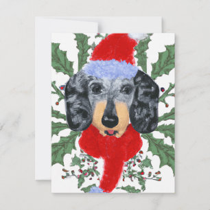 Festividades Festivo Dachshund num Cartão de Natal de Rua