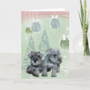 Festividades Filhotes de Schnauzer Rosa e Verde Cartão de Natal