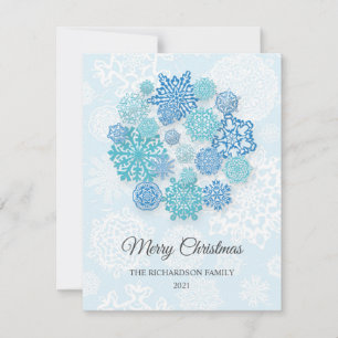 Festividades Flocos de neve azuis gelados - design de cartão e