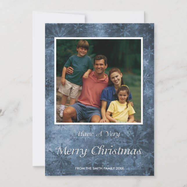 Festividades Flocos de neve Cartão com fotos de Natal Azul (Frente)
