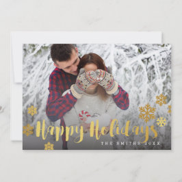 Festividades Flocos de Neve Dourados Felicidades Photo cartão