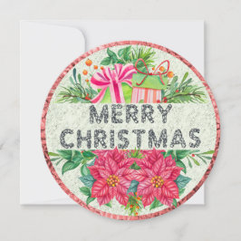 Festividades Floral e Presente Feliz Cartão Redondo de Natal