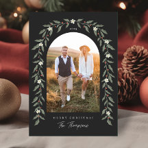 Floral Garland Archou Foto Negra Cartão de Natal