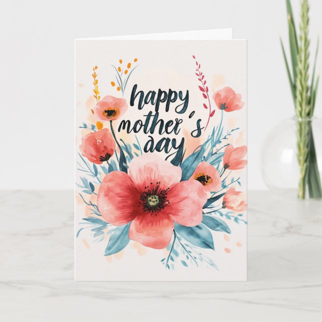 Festividades Flores de Papoula e cartão de dia das mães feliz (Frente)