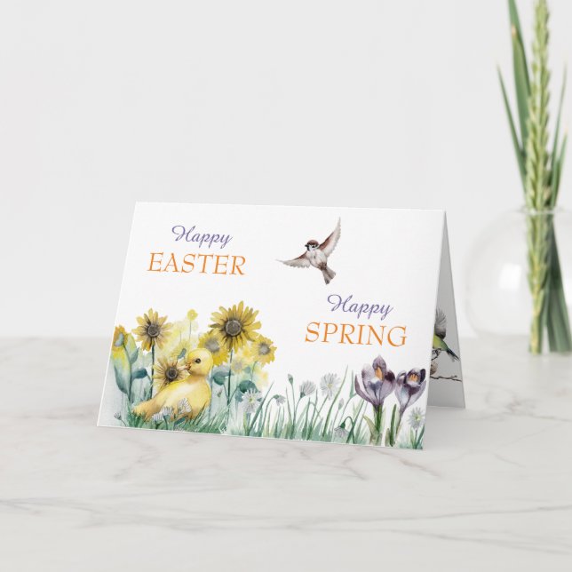 Festividades Flores de primavera - Cartão de Páscoa de Pássaros (Frente)