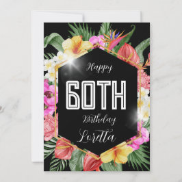 Festividades Flores Tropicais Coloridas Negras 60º Cartão de An
