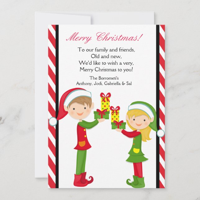 Festividades Fofo Elves com presentes com cartão de Natal (Frente)