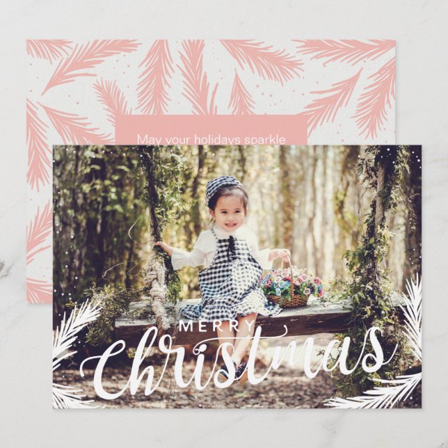 Festividades Folhagem festiva rosa folhagem de Natal Cartão (Frente/Verso)
