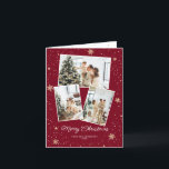 Festividades Foto Collage Snowflakes Red Felry Cartão de Natal<br><div class="desc">Foto vermelha Feliz cartão de Natal com flocos de neve e estrelas. Personalize facilmente este cartão de feriado fotográfico com as suas fotografias favoritas.</div>