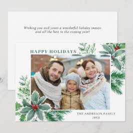 Festividades Foto de cartão de Natal com açaí holly festivo