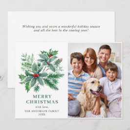 Festividades Foto de cartão de Natal de Feliz Natal com azevinh