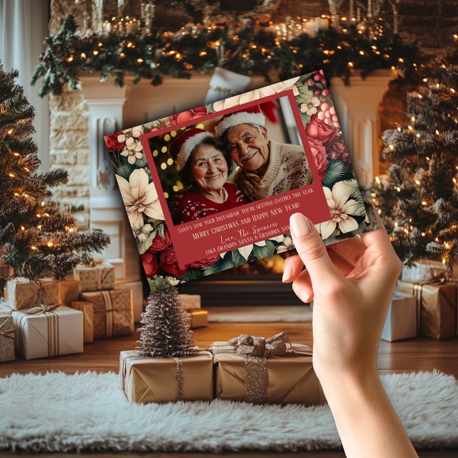 Festividades Foto Festiva de Férias com Cartão Floral de Natal (Classic Christmas Floral Holiday  Photo Christmas Card)