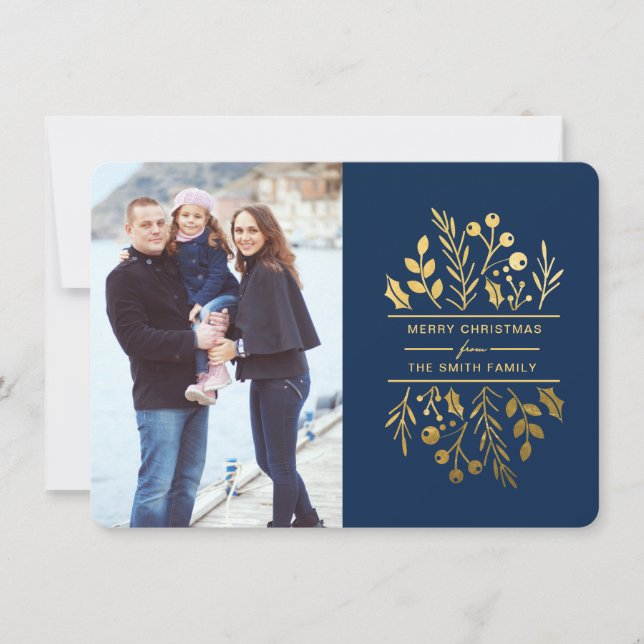 Festividades Frame floral Feliz cartão com fotos de Natal (Frente)