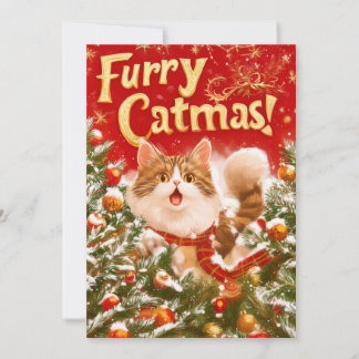 Festividades "Furry Catmas!" Cartão de Natal Plano
