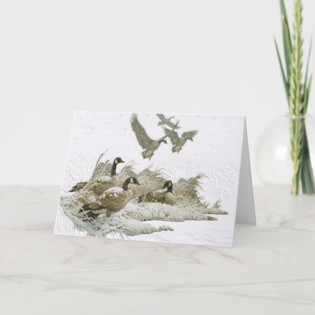 Festividades Gansos Selvagens Em Cartão De Natal De Neve (Vazio (Frente)