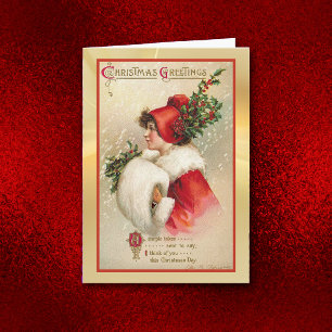 Festividades Garota de Natal com Cartão de Saudação Vintage Muf